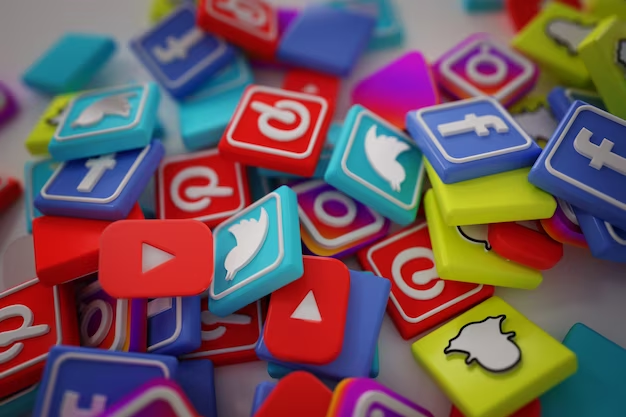 a pile of social media icon badges